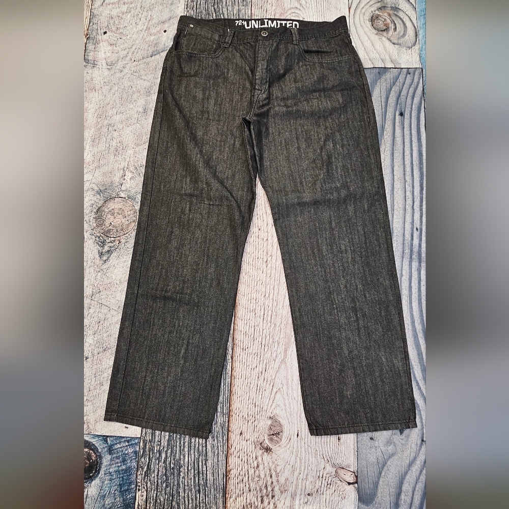 ECKO UNLTD 72+ Unlimited Jean Mens 38x32 Loose Fit Black Baggy Grunge Streetwear